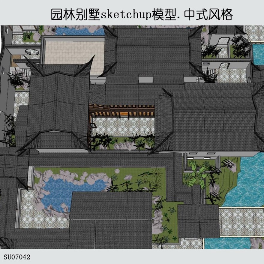 sketchup园林商业别墅-东方新古典-2层-sketchup建筑景观室内模型