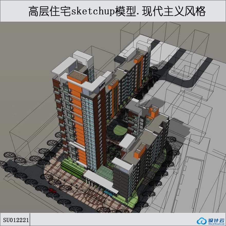 sketchup住宅小区-现代风主义风格-8~20层-sketchup建筑景观室内模型