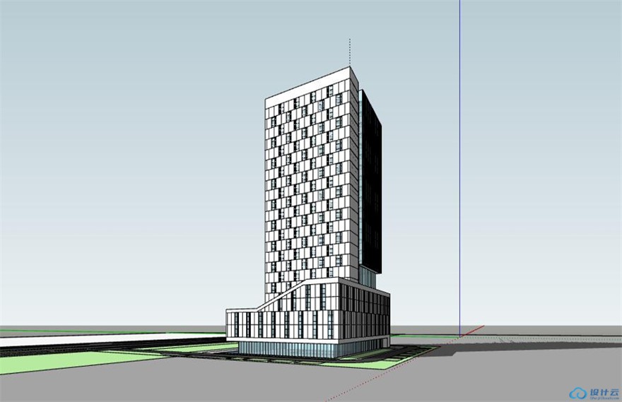 sketchup一套高层住宅办公楼学生设计su模型-sketchup建筑景观室内模型