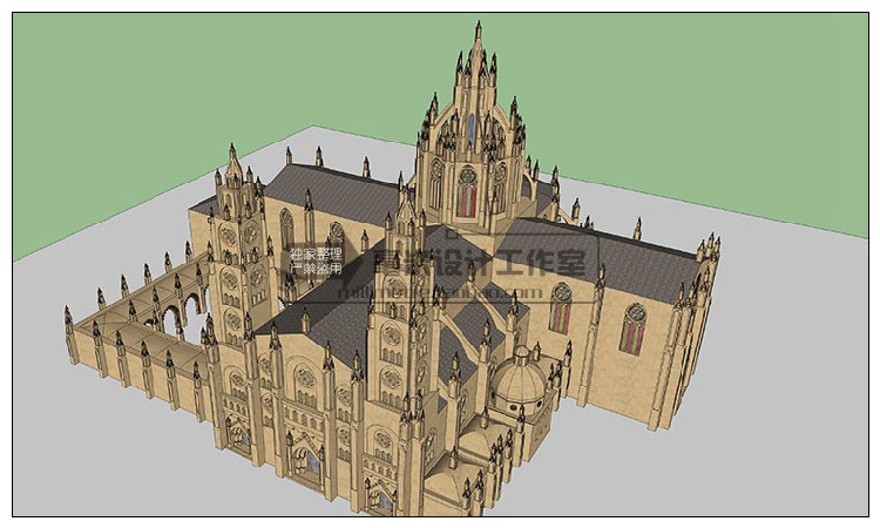模型-教堂古堡城堡SU模型西方欧式美式古建塔楼酒堡-sketchup建筑景观室内模型