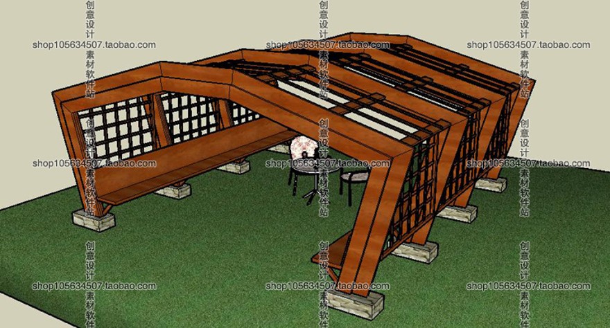 模型-SU景观花架廊架模型素材库欧式美式现代风公园景观园林小品sketc-sketchup建筑景观室内模型