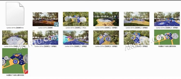 Z建筑景观规划儿童活动区su模型lumion10场景文件+渲染出图参数+儿童游乐区互动器械-筑图-建筑景观素材,LUMION模型,方案文本,CAD施工图,SU模型下载
