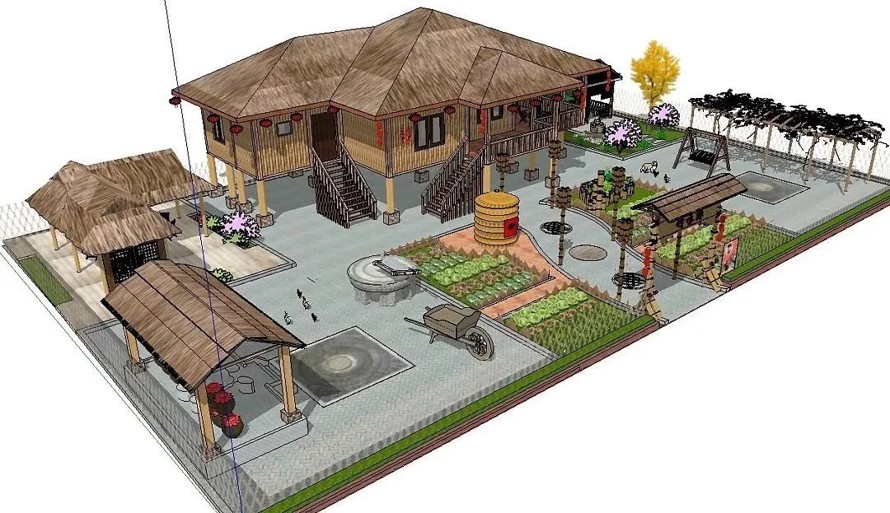 美丽乡村-农家小院精品景观设计SU模型(该项目资料包括：一处庭院的两个方案SU精细模型+另一处庭院景观SU精细模型)