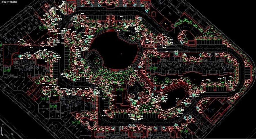 中心环绕式-放射形景观布局-某市华润国际社区景观设计全套施工图（该全套施工图包括：园建+水电+植物）