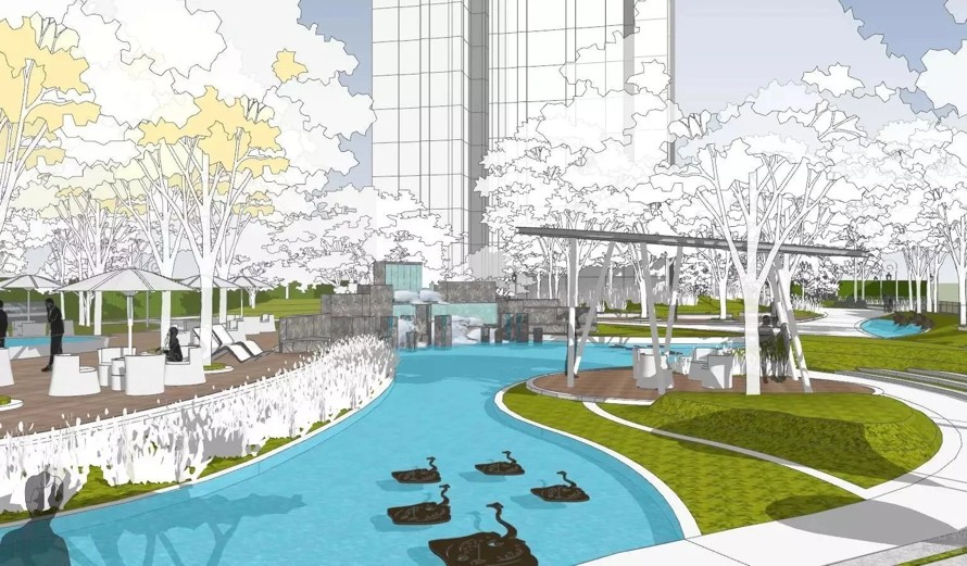 自然式商业空间-高大上街头游园-街头绿地商业景观设计SU模型（1个SU精细模型）