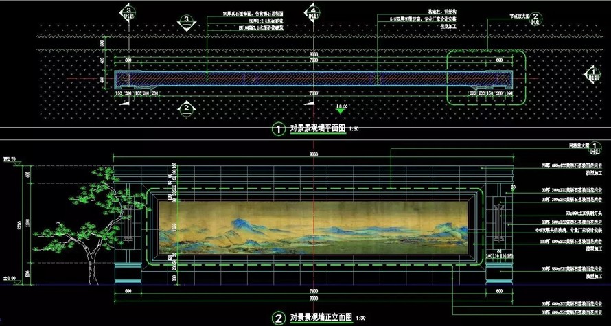 中国画-片石山-拴马桩-曲线水-新亚洲风格风格顶豪项目豪最新作品景观设计全套施工图（全套图包括：园建+水电+植物+结构+材料）