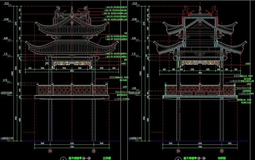 中式文化特点的城市滨水风光带景观工程--某标段全套园建施工图（园建+部分古建施工图）