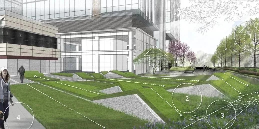 折线景观-艺术小品化的商业街、办公室空间绿地中心景观方案