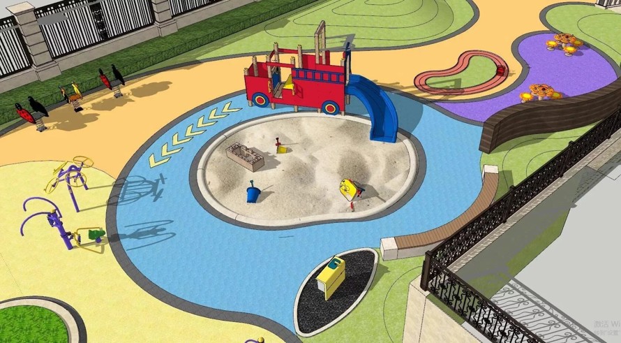 海盗船-坡地滑梯-儿童沙坑-蘑菇小品-顶豪级地产项目展示区儿童乐园景观设计精品SU模型（该项目资为：5个SU精细模型）