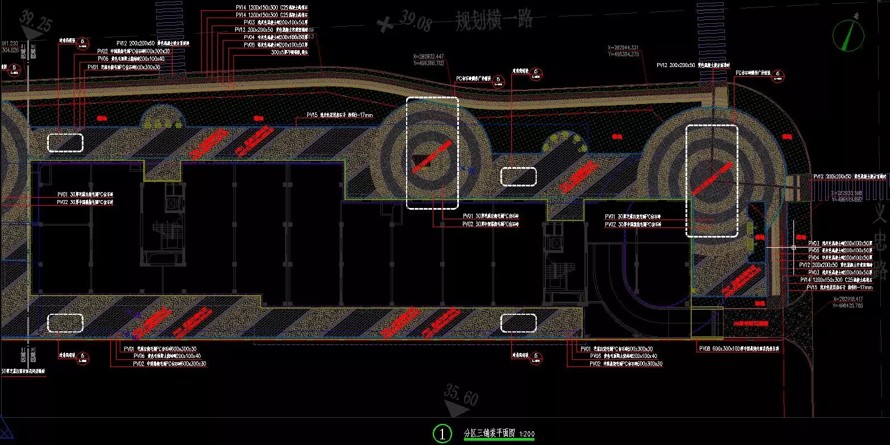 简洁斜线硬质铺装-优美曲线造型植物-北京大兴万科天地周边地块景观设计全套施工图（全套施工图包括：园建+绿化+水电）