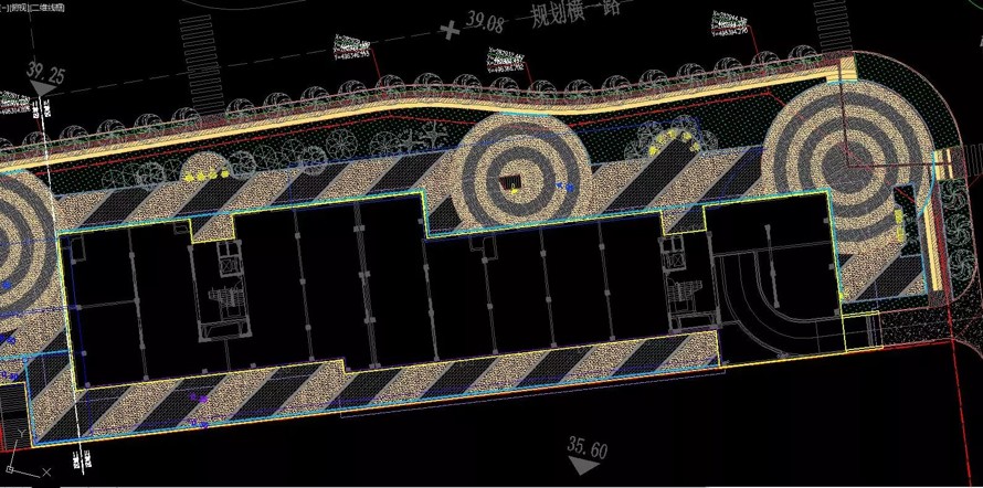 简洁斜线硬质铺装-优美曲线造型植物-北京大兴万科天地周边地块景观设计全套施工图（全套施工图包括：园建+绿化+水电）