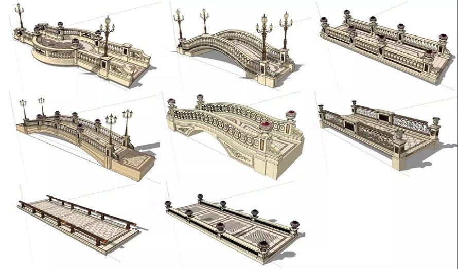 顶豪项目园林景观研究院-最新小品设计标准化-景观标准化景观桥标准化施工图+SU模型（八个常用景观桥施工图+SU模型）